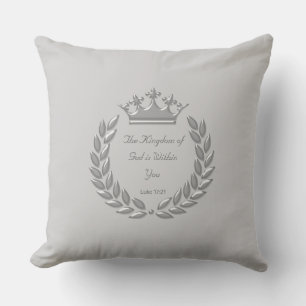 Coussin Couronne d'argent et verset biblique sur gris arge