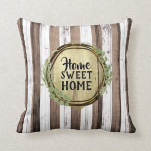 Coussin Couronne de bienvenue en bois brun et blanc rustiq