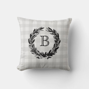 Coussin Couronne de blason de famille Monogramme à carreau