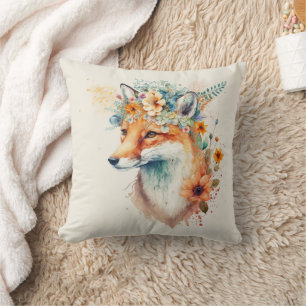 Coussin Couronne de fleurs de renard aquarelle