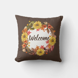 Coussin Couronne de fleurs et de feuilles de bienvenue d'a