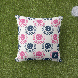 Coussin Couronne de laurier de pickleball chic –Navy & Ros