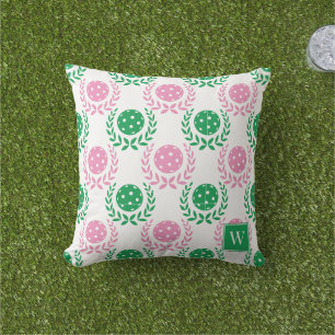 Coussin Couronne de laurier de pickleball chic – Rose et v