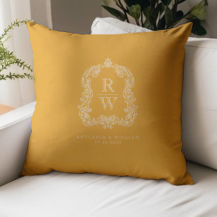 Coussin Couronne de monogramme vintage jaune souci pour ma