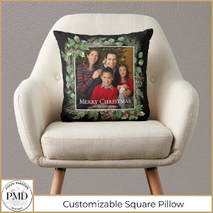 Coussin Couronne de Noël botanique avec photo
