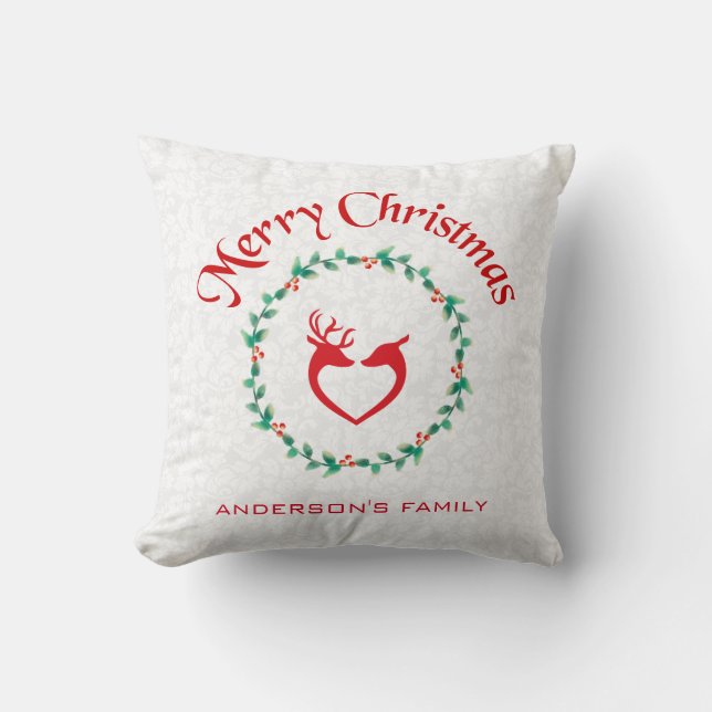 Coussin Couronne De Noël Et Cerf En Forme De Coeur (Recto)
