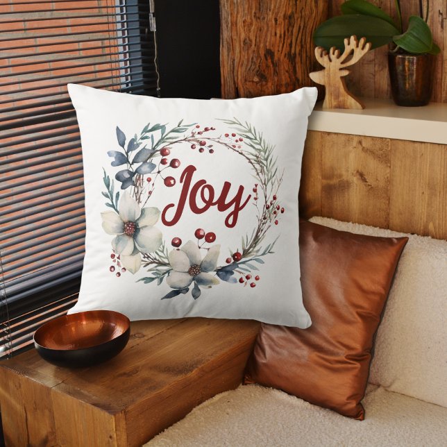 Coussin Couronne de Noël, fleurs blanches, baies rouges Jo (Créateur téléchargé)