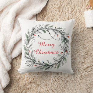 Coussin Couronne de Noël minimaliste et lumières
