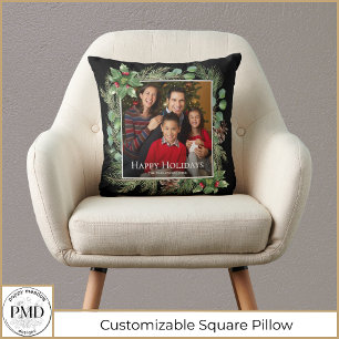 Coussin Couronne de photos Joyeuses Fêtes Feuillage
