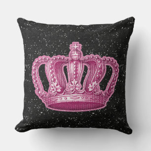 Coussin Couronne de Princesse Rose Vintage Noir Paillettes