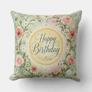 Coussin Couronne de roses florales célestes vintage