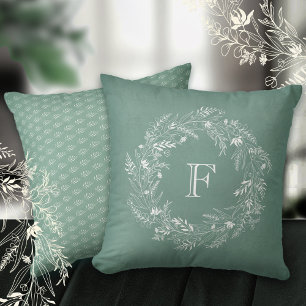 Coussin Couronne délicate de feuilles blanches avec la let