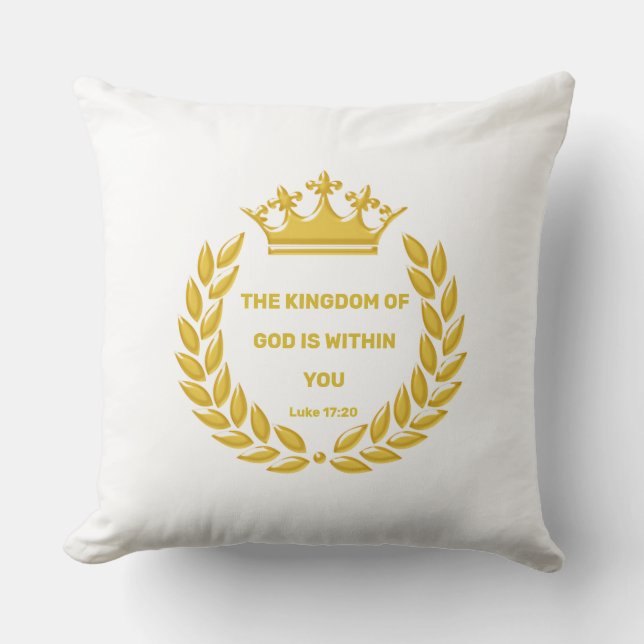Coussin Couronne d'or et Royaume de Dieu Bible Verse (Recto)