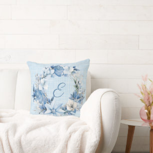 Coussin Couronne florale bleu monogramme