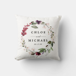 Coussin Couronne florale botanique rouge et violette