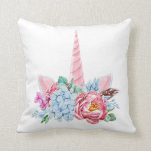 Coussin Couronne florale de licorne d'aquarelle