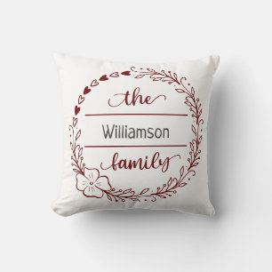 Coussin Couronne florale de nom de famille en monogramme g