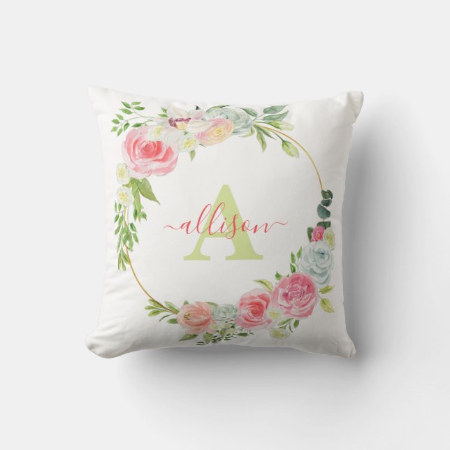 Coussin Couronne florale rose personnalisée (Recto)