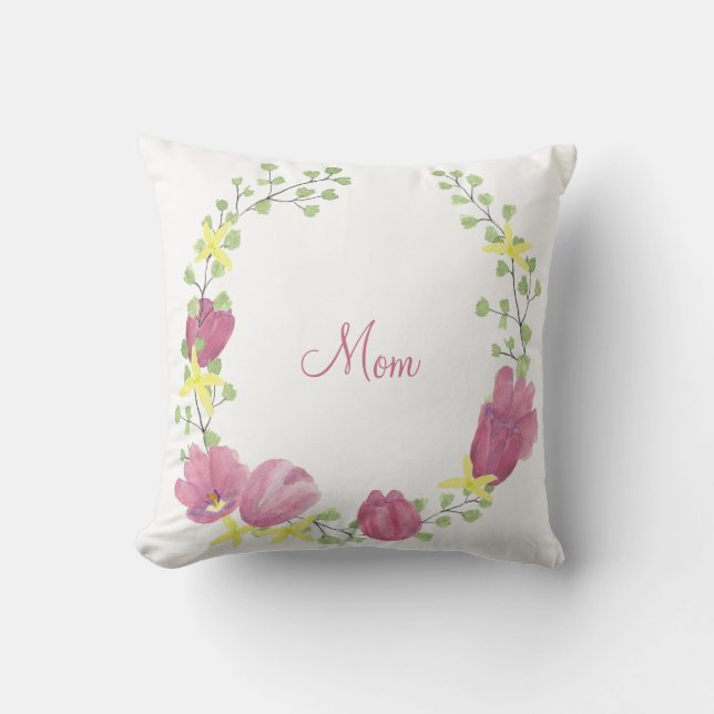 Coussin Couronne rose florale | Maman (Recto)