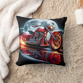 Coussin Courses de moto audacieuses sous une pleine lune