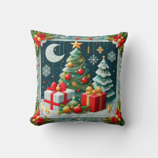 Coussin Courte scène de Noël à l'aspect de patchwork avec