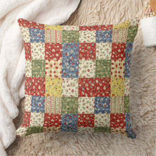 Coussin Courtepoint Patchwork Rouge Nuit Art Populaire Vin