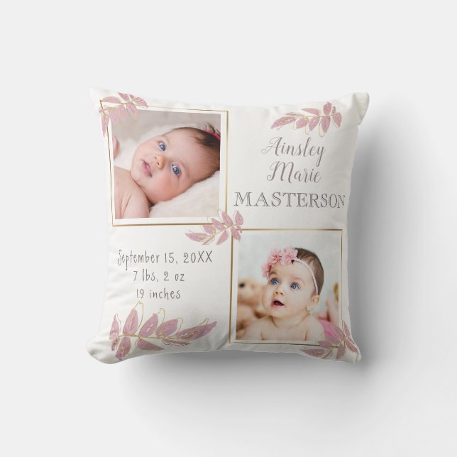 Coussin Coute rose Gold Deux photos Statistiques sur la na (Recto)