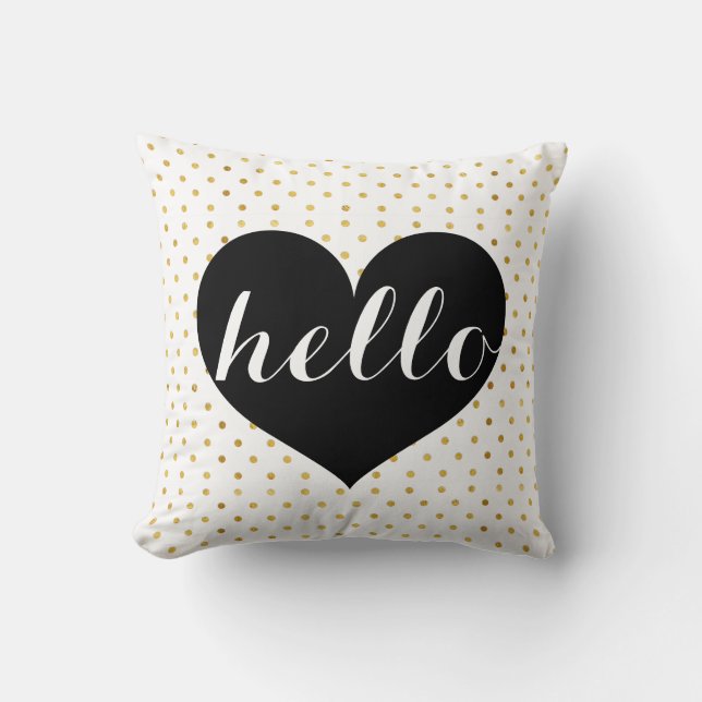 Coussin Coutume élégante moderne de coeur d'or et de noir (Recto)