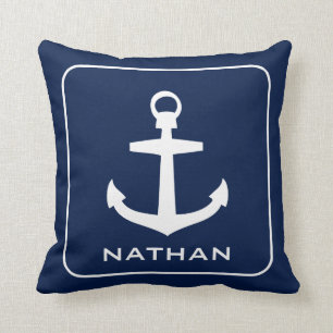 Coussin Coutume nautique de nom de bleu marine d'Ancre