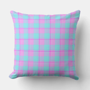 Coussin Couvert mauve et bleu Coastal Mist à carreaux rose