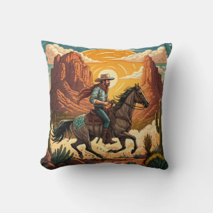 Coussin Cow-boy chevauchant un cheval au coucher du soleil