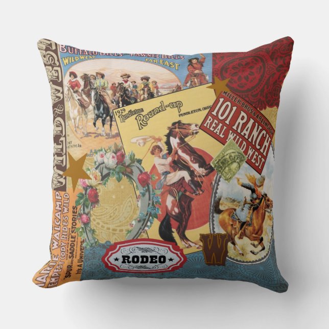 Coussin cow-girl occidentale vintage moderne (Recto)