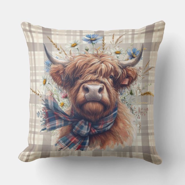 Coussin Cow Highland Farm Watercolor (Recto)