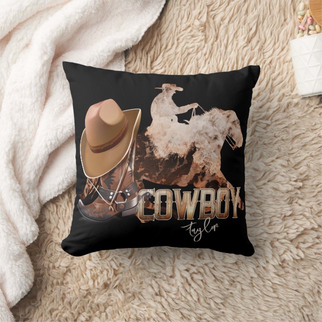 Coussin Cowboy à cheval bottes occidentales casquette de c (Couverture)