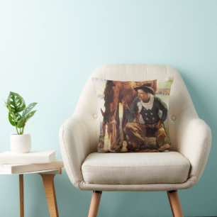Coussin Cowboy arrosant son cheval par NC Wyeth, Art vinta