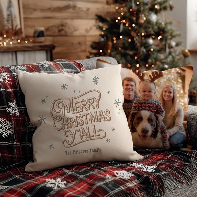 Coussin Cowboy Noël Occidental Joyeux Noël Photo (Créateur téléchargé)
