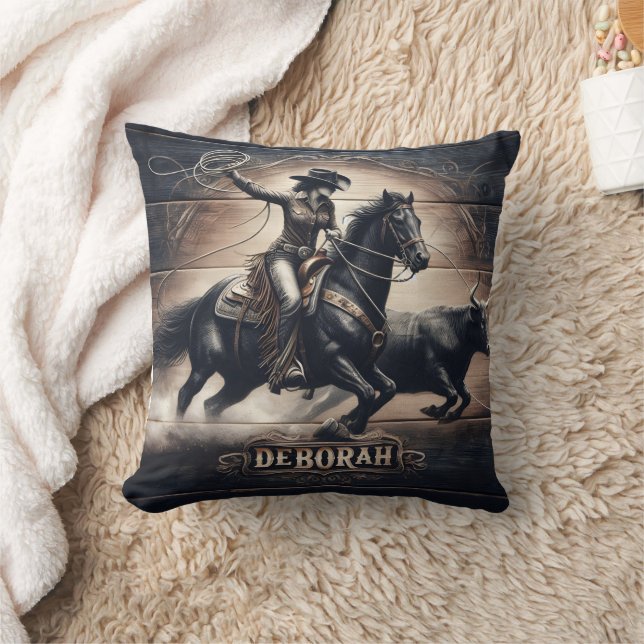 Coussin Cowgirl à l'assaut d'une Bull lors d'un événement  (Couverture)