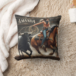 Coussin Cowgirl Roping Steer Pendant L'Événement Rodéo