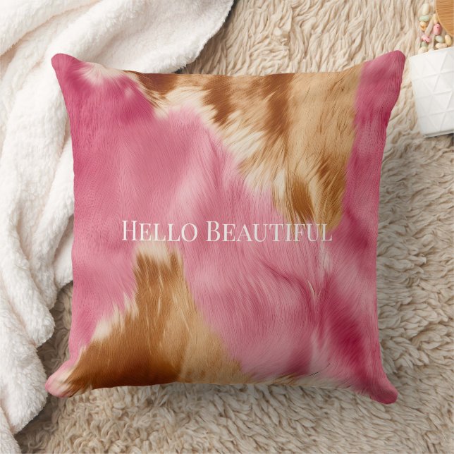 Coussin Cowgirl Western Pink Brown Cream Cowhide (Couverture)