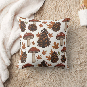 Coussin Cozy Cabin-Core Champignons & Pommes de Pin   Cous