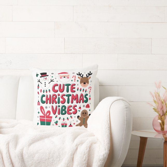 Coussin Cozy "Cute Christmas Vibes" Throw Pillow (Canapé)