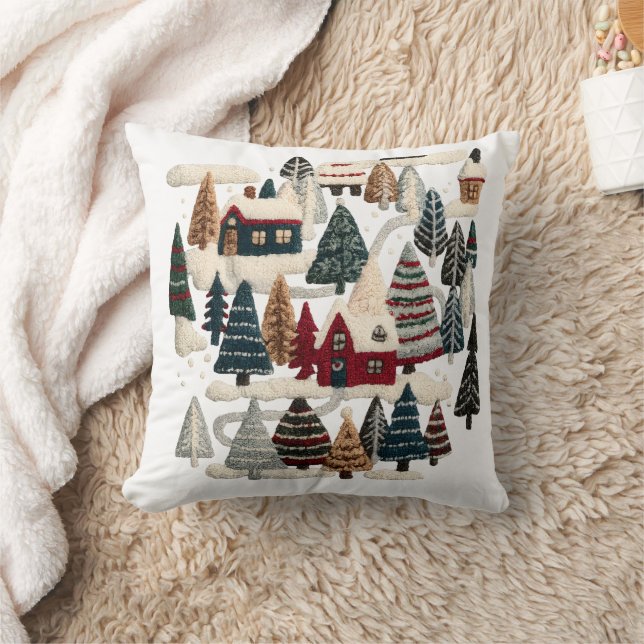 Coussin Cozy Embroidered Winter Village Pillow (Couverture)