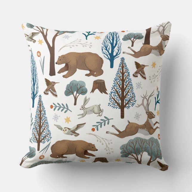 Coussin Cozy Forest Wildlife Illustration (Recto)