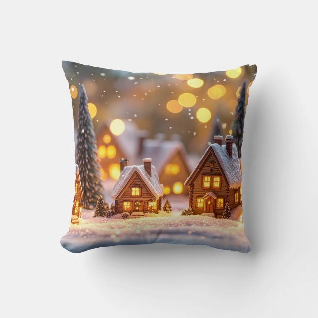 Coussin Cozy miniature winter village with glowing houses  (Recto)