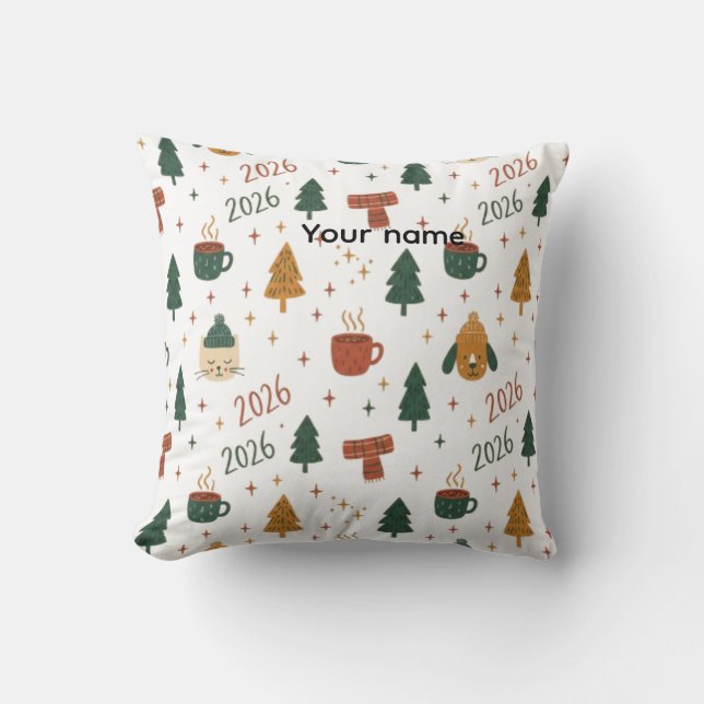 Coussin Cozy Winter Vibes 2026 - Cute Puppy and Kitten Chr (Recto)