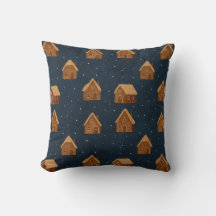 Cozy Winter Village Pattern Throw Pillow