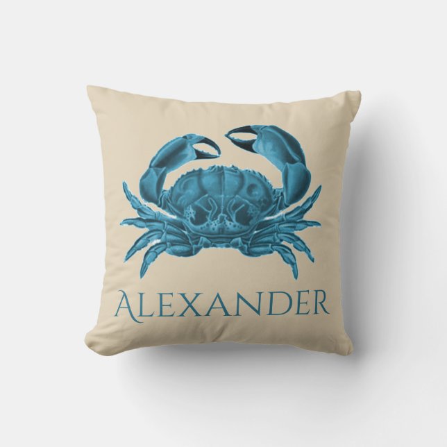 Coussin Crabe personnalisé en bleu et en tanet (Recto)