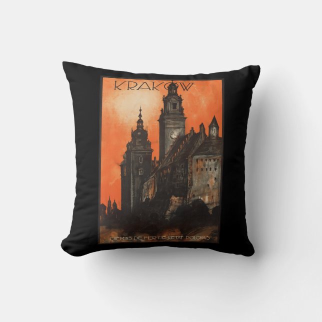 Coussin Cracovie Pologne - Poster de voyage polonais Vinta (Recto)