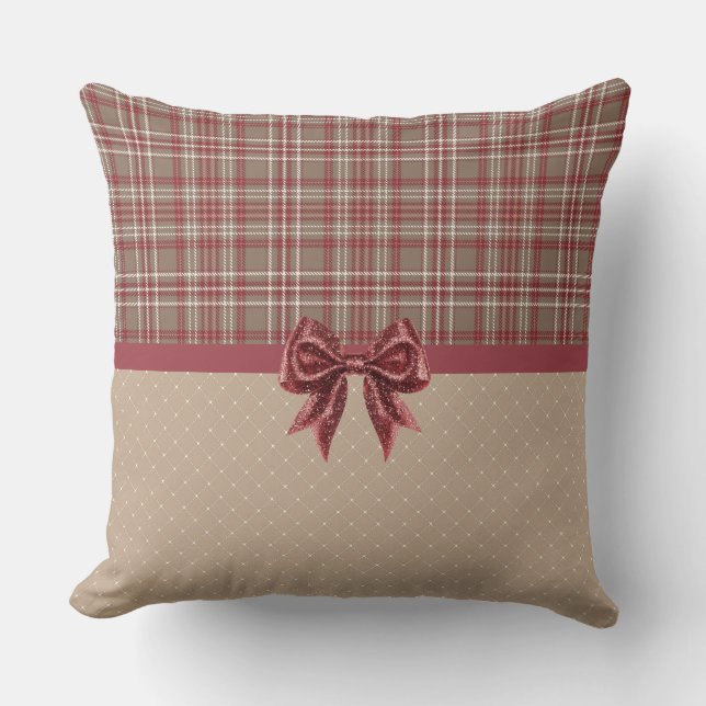 Coussin Cranberry Red, White and Tan Plaid (Recto)