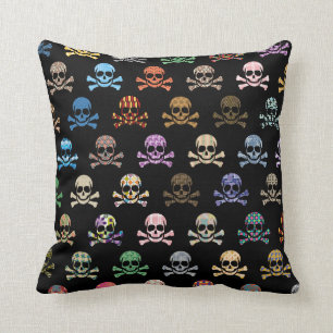 Coussin Crâne coloré et os croisés
